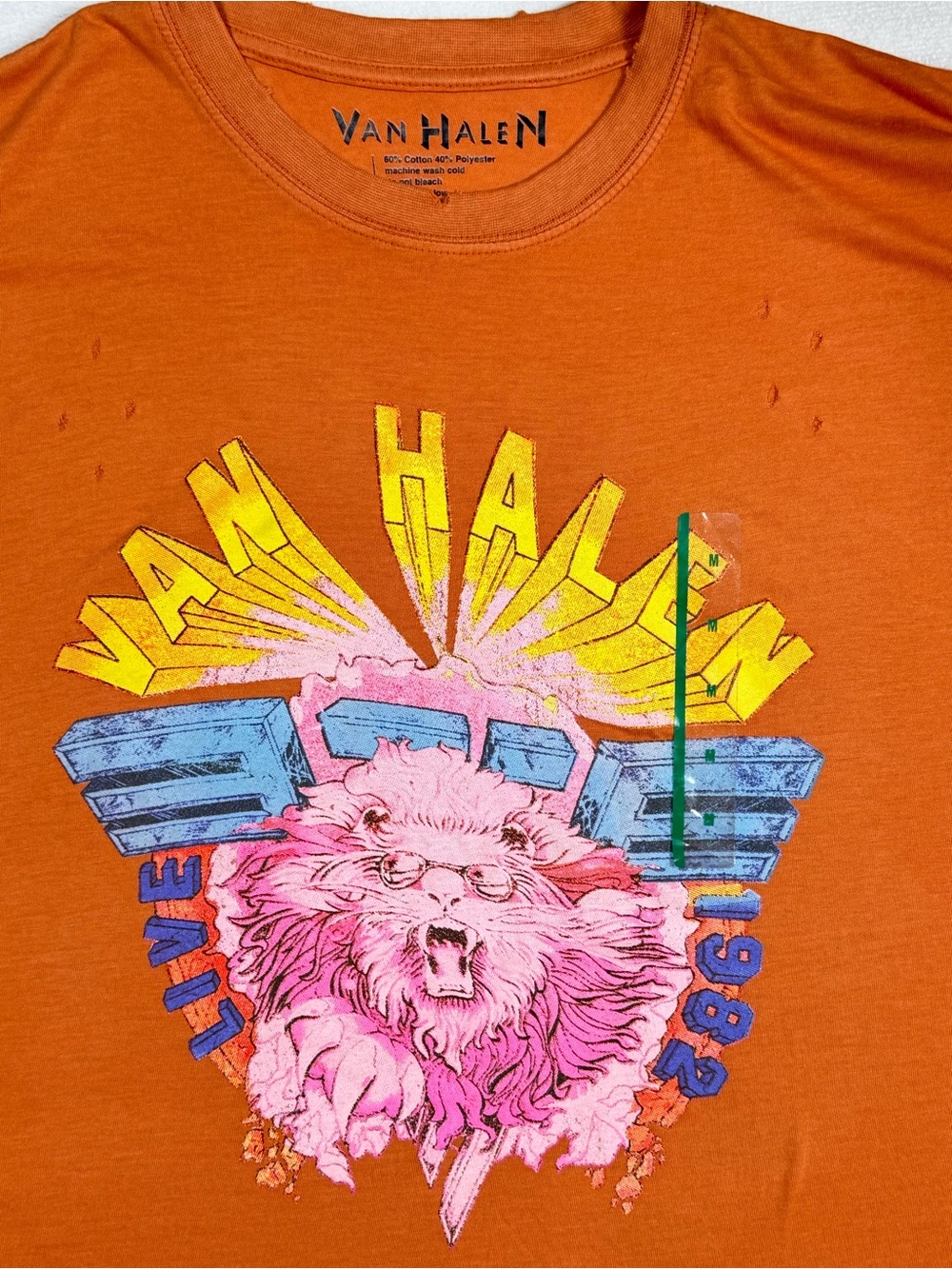 VAN HALEN Band Tee Orange Live 1982 Diver Down Tour Distressed Graphic T-shirt